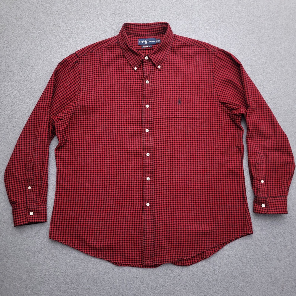 Ralph Lauren Flannel Button Up Shirt Mens XXL Buffalo Plaid Custom Fit Red Black